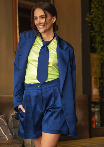 Копринен комплект сако с панталон в кралско син цвят Didro